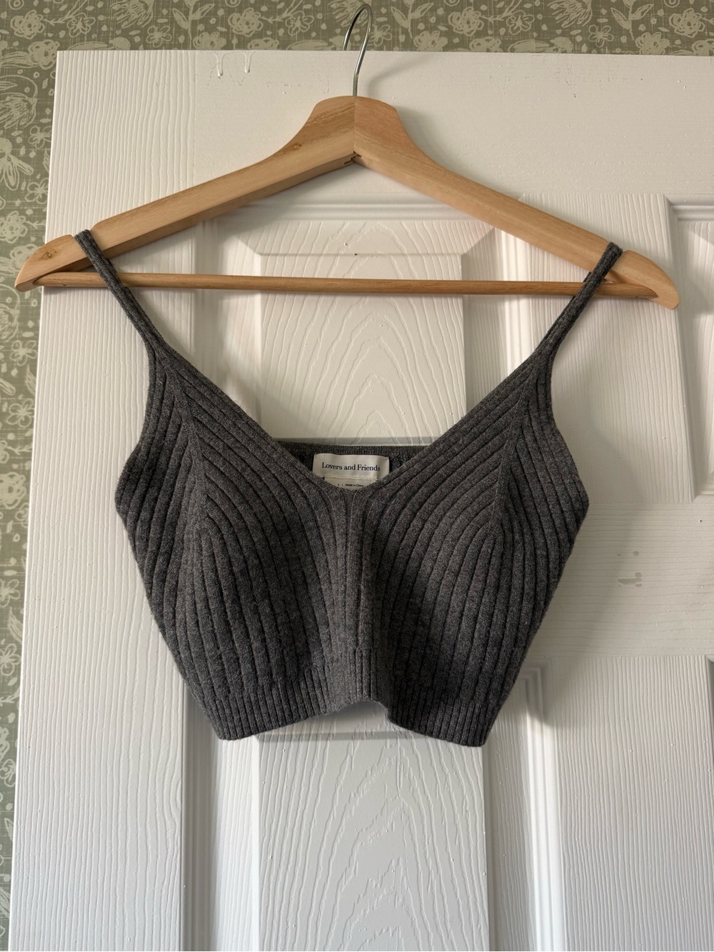 Lovers + Friends Charcoal Ribbed V-Neck Crop Cami